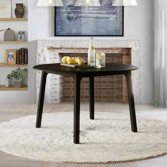 Castle Place Modern Sleek Wooden Round Drop Leaf Dining Table, Black