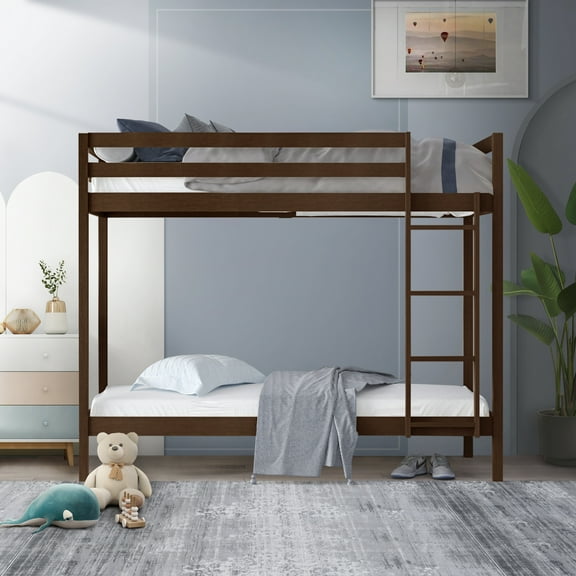 Castle Place Modern Twin over Twin Wooden Bunk Bed, Walnut