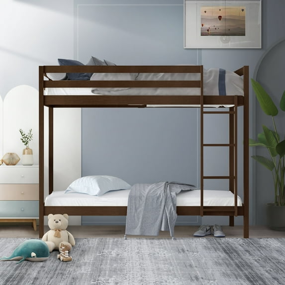 Castle Place Modern Twin over Twin Wooden Bunk Bed, Walnut