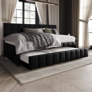 Castle Place Modern Velvet Upholstered Twin Daybed with Trundle, Black