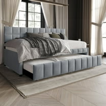 Castle Place Modern Velvet Upholstered Twin Daybed with Trundle, Light Grey