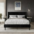 thumbnail image 1 of Castle Place Modern Wingback Corduroy Velvet Upholstered Twin Platform Bed, Black, 1 of 11