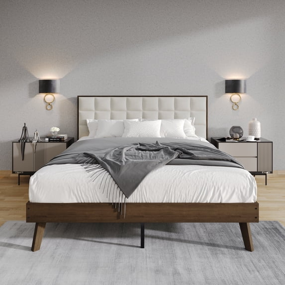 Castle Place Modern Wooden Full Platform Bed, Walnut