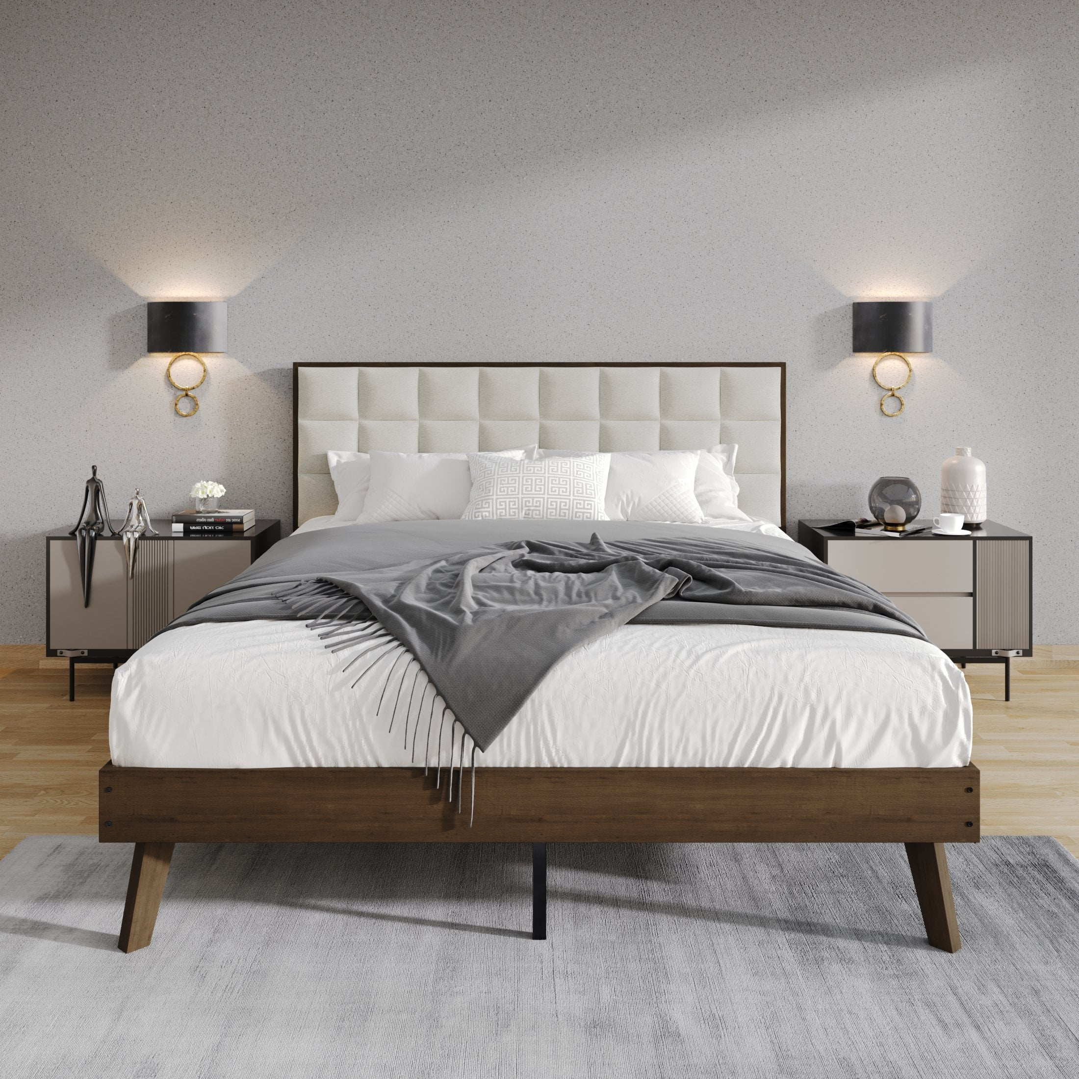 Castle Place Modern Wooden King Platform Bed - Walnut Finish - Walmart.com