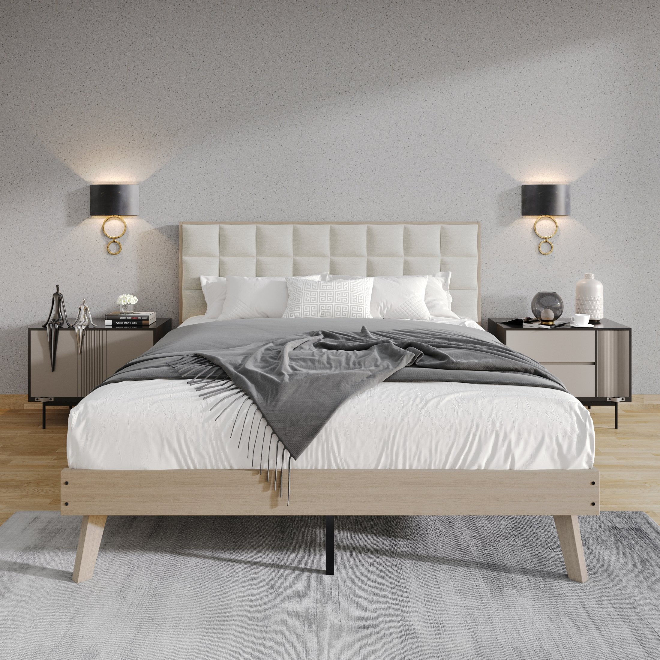 Castle Place Modern Wooden Queen Platform Bed, Antique Grey