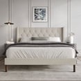thumbnail image 1 of Castle Place Nailhead Trim Tufted Linen Upholstered Wingback Full Bed, Warm Grey, 1 of 11