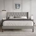 thumbnail image 1 of Castle Place Nailhead Trim Tufted Linen Upholstered Wingback King Bed, Light Grey, 1 of 11