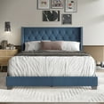 thumbnail image 1 of Castle Place Nailhead Trim Wingback Linen Upholstered Bed, Blue, King, 1 of 15