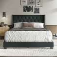 thumbnail image 1 of Castle Place Nailhead Trim Wingback Linen Upholstered Bed, Charcoal Grey, Full, 1 of 16