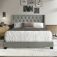 thumbnail image 1 of Castle Place Nailhead Trim Wingback Linen Upholstered Bed, Light Grey, Queen, 1 of 16