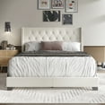 thumbnail image 1 of Castle Place Nailhead Trim Wingback Linen Upholstered Bed, Warm Grey , Twin, 1 of 7