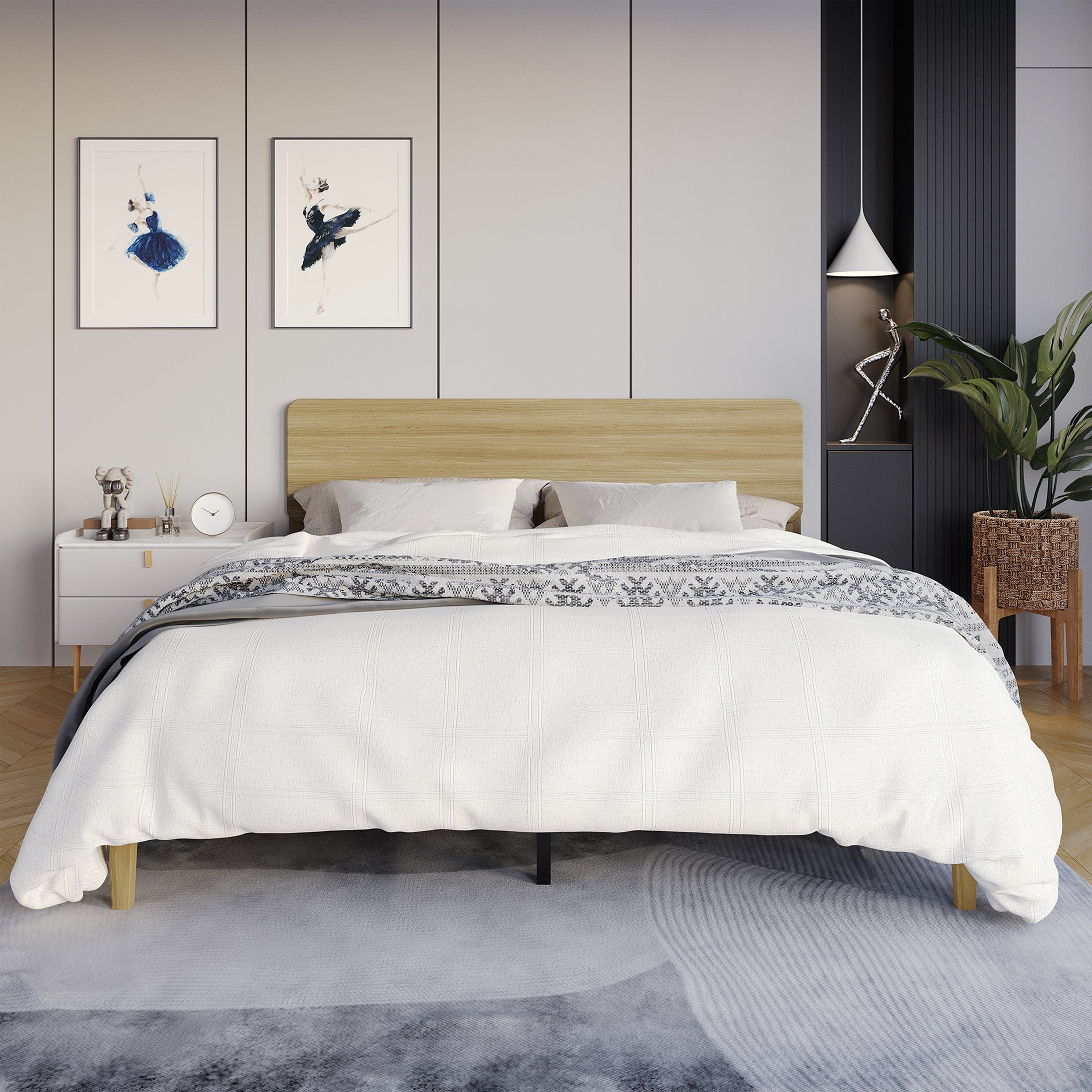 Castle Place Natural Harmony Wooden King Platform Bed, Natural Oak