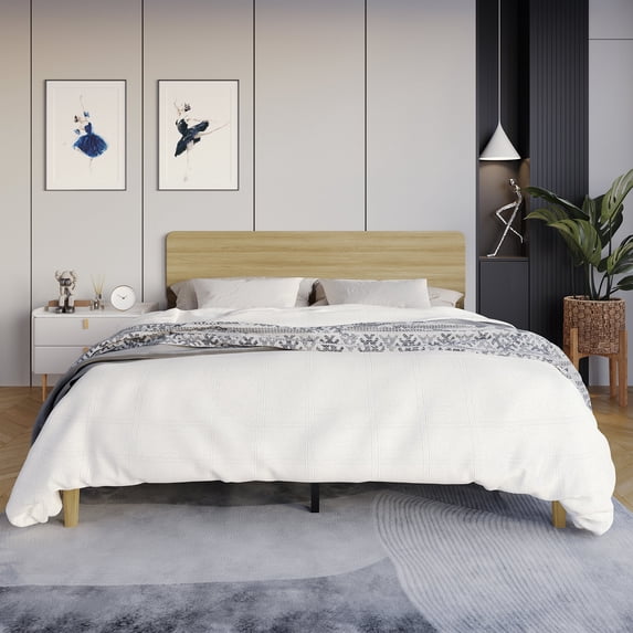 Castle Place Natural Harmony Wooden King Platform Bed, Natural Oak