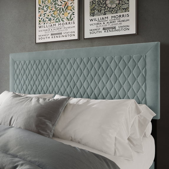 Castle Place Quilted Velvet Upholstered Full Headboard, Light Blue