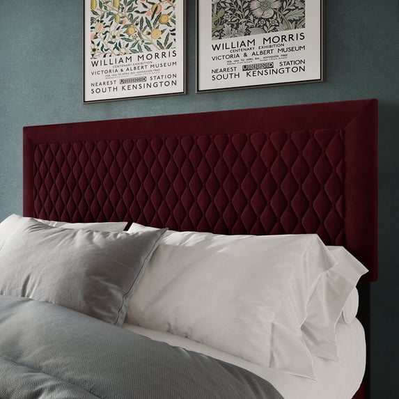 Castle Place Quilted Velvet Upholstered Full Headboard, Red