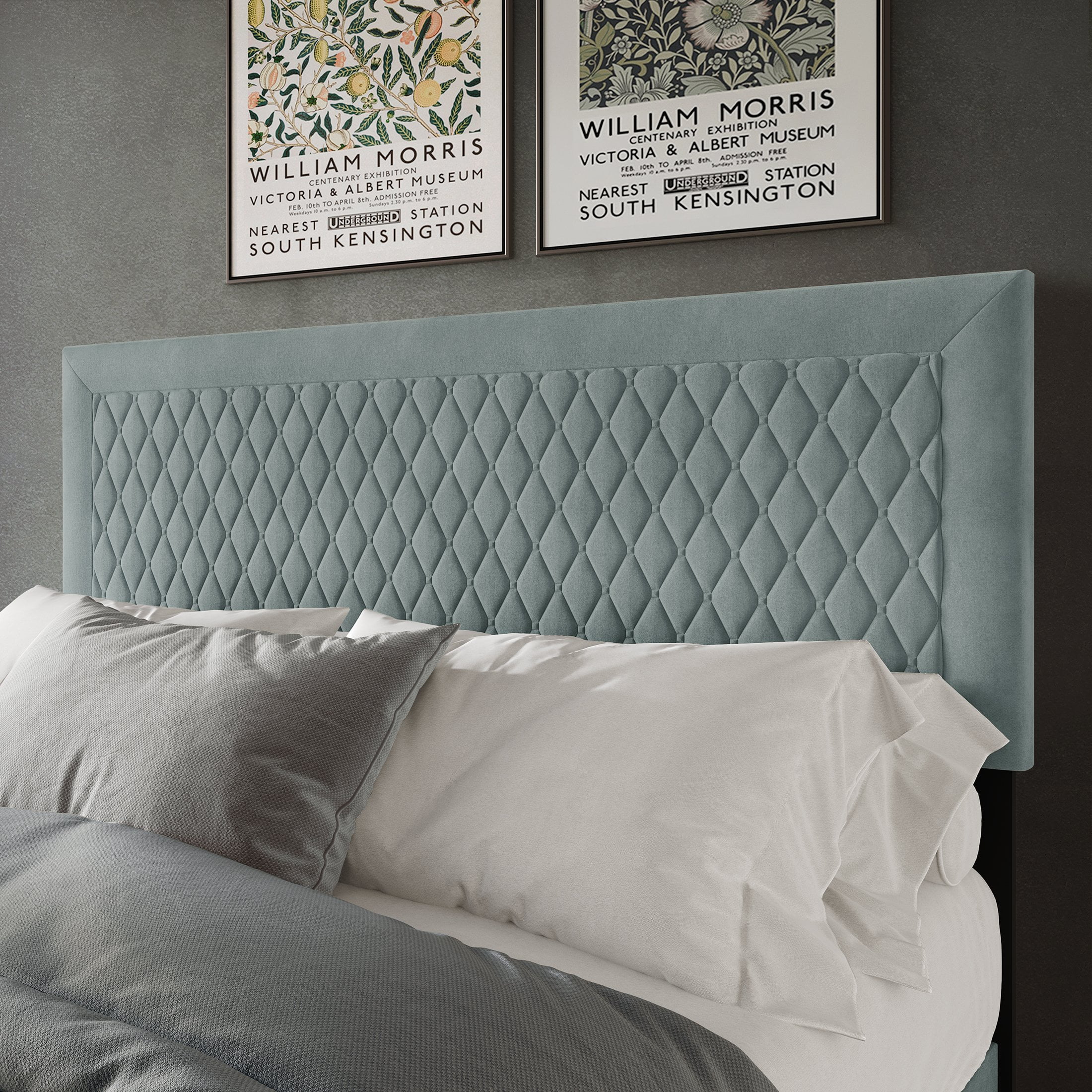 Castle Place Quilted Velvet Upholstered King Headboard, Light Blue
