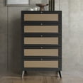 thumbnail image 1 of Castle Place Rattan 5 Drawers Wooden Dresser, Black, 1 of 8