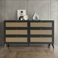 thumbnail image 1 of Castle Place Adult 6-Drawer Wooden Dresser with Rattan Accents, Black, 1 of 8