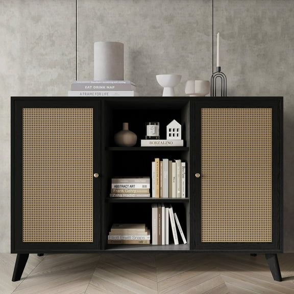 Castle Place Rattan Sideboard Cabinet, Black