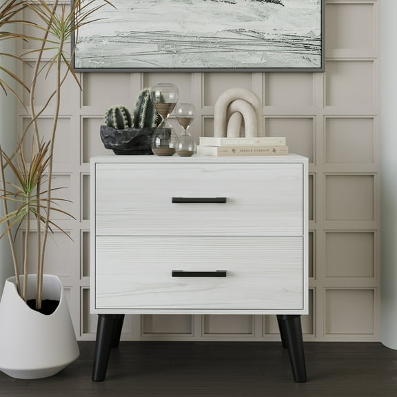 Castle Place Rustic 2 Drawers Wooden Nightstand, Light Grey