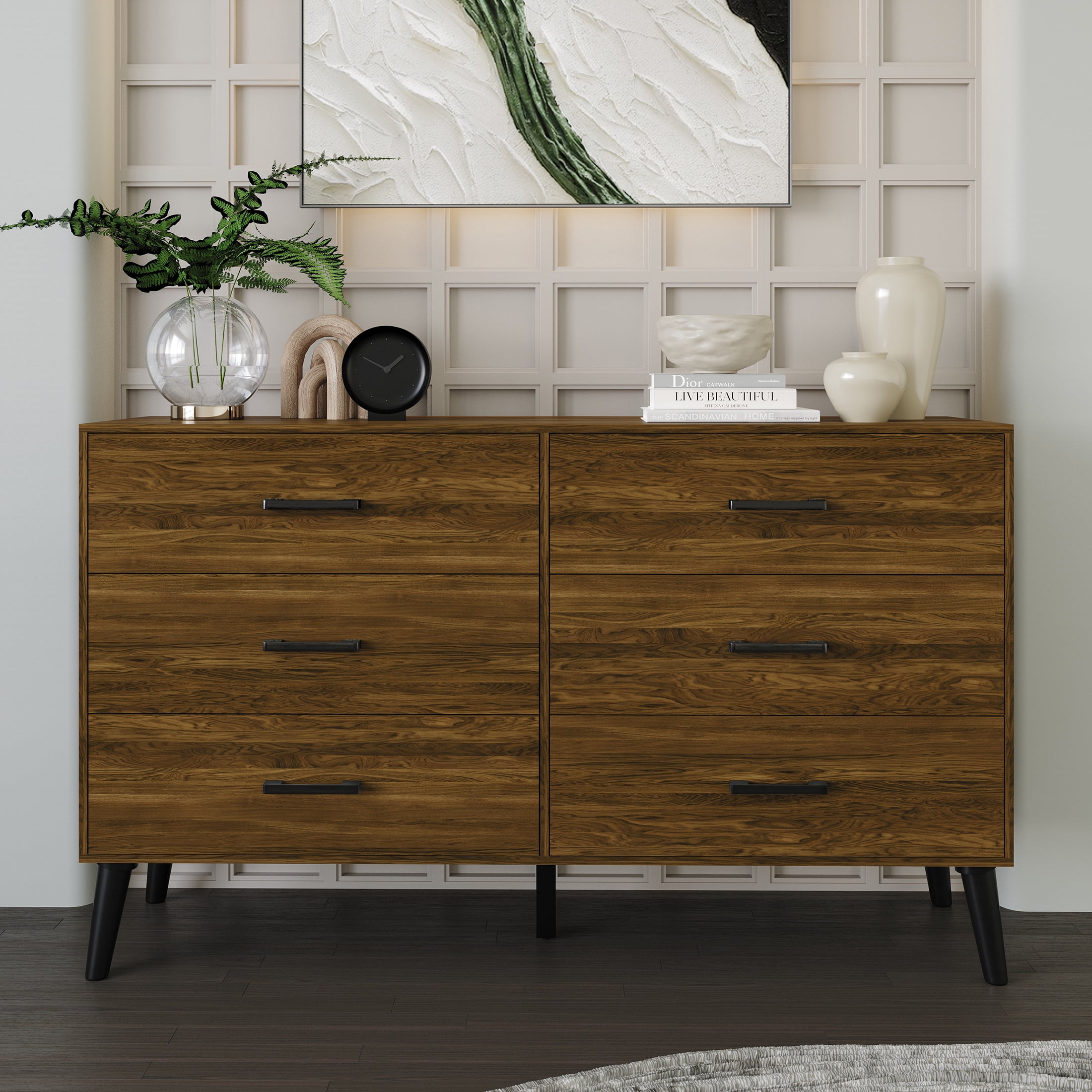 Castle Place Rustic 6 Drawer Wooden Dresser, Brown