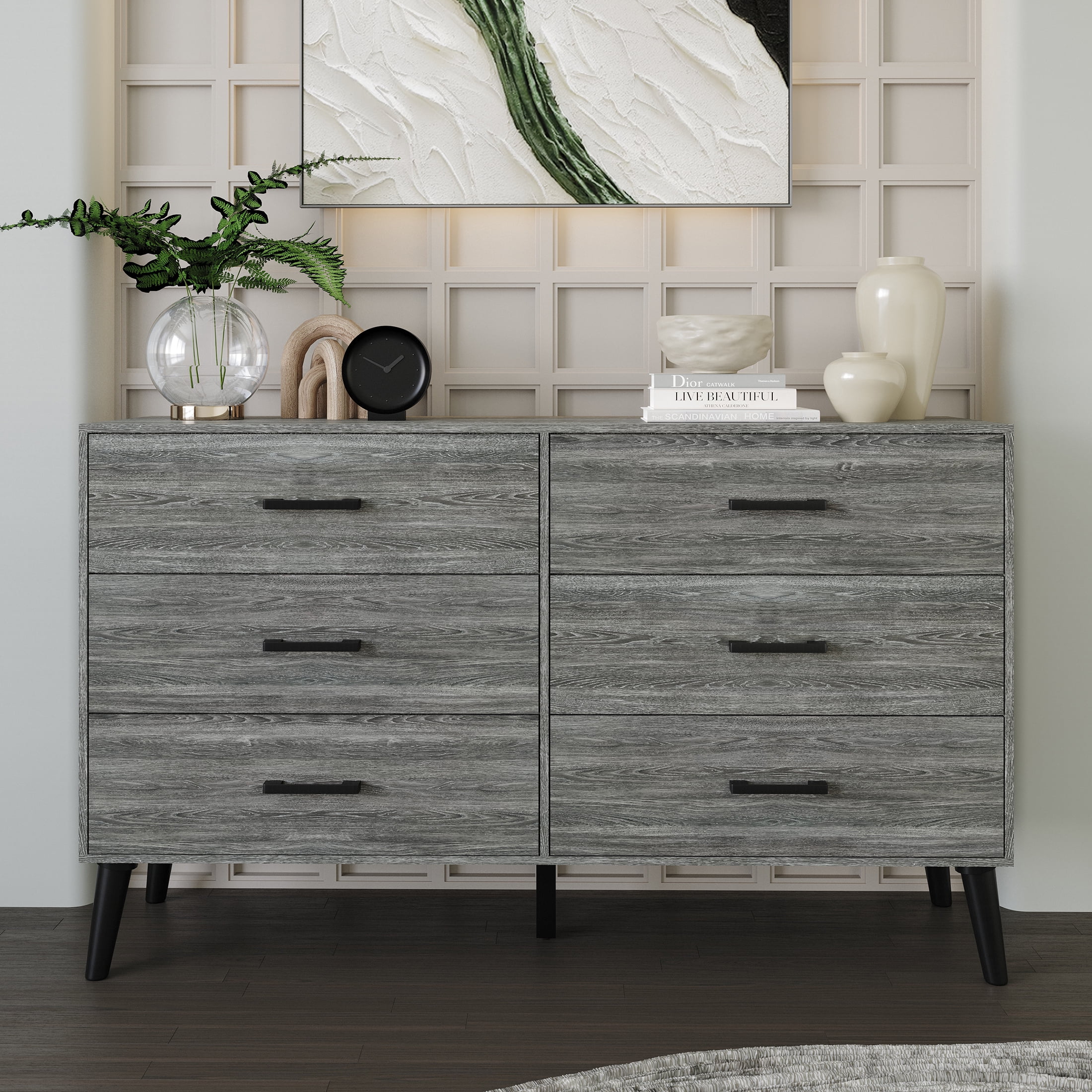 Castle Place Rustic 6 Drawer Wooden Dresser Dark Grey