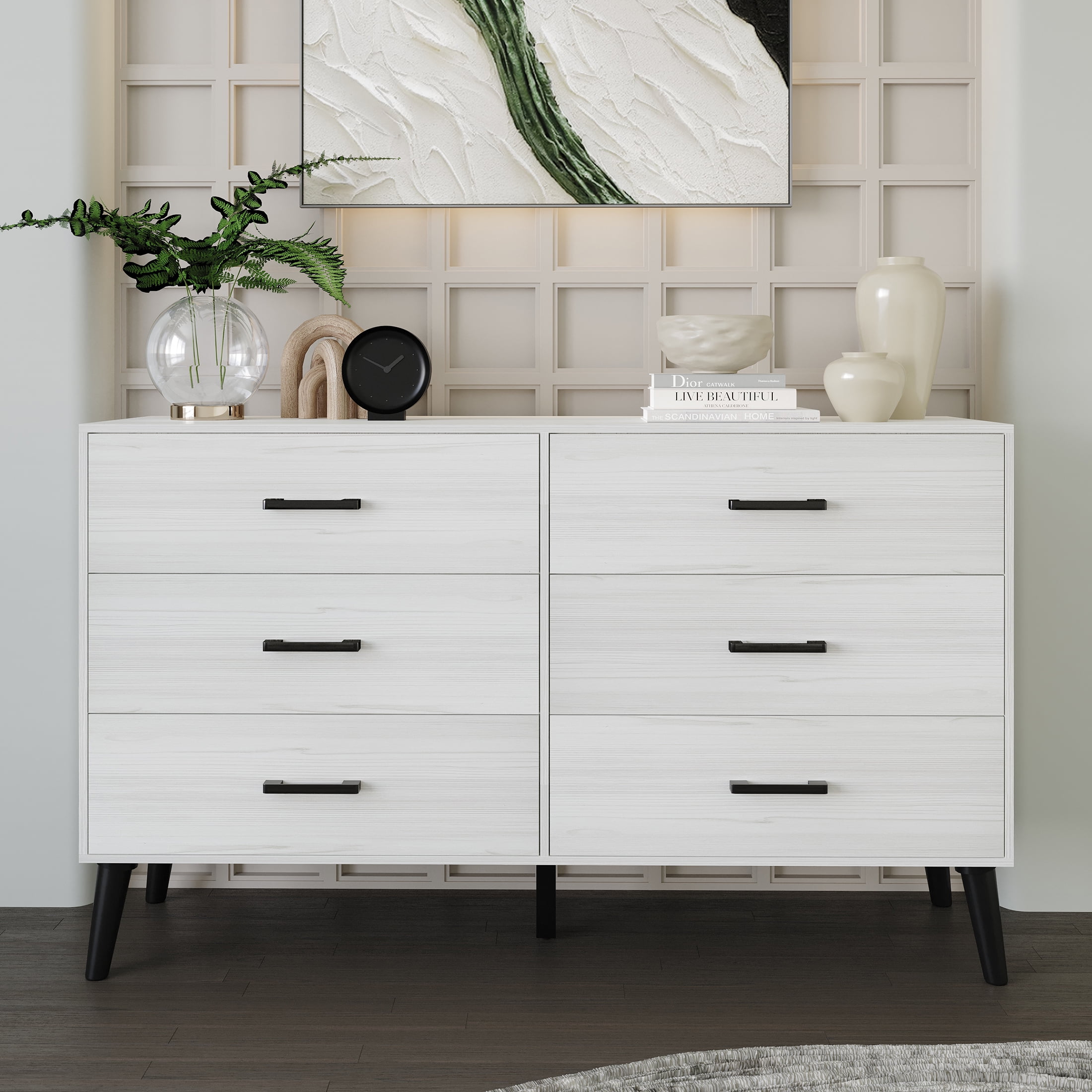 Castle Place Rustic 6 Drawer Wooden Dresser Light Grey