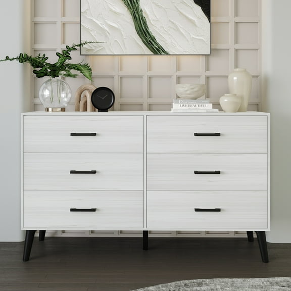 Castle Place Rustic 6 Drawer Wooden Dresser, Light Grey