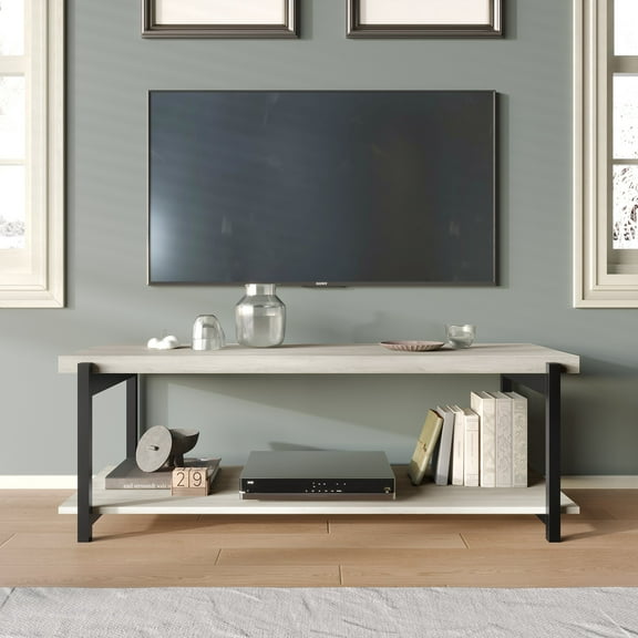 Castle Place Rustic Metal TV Console for TVs up to 48", Light Grey