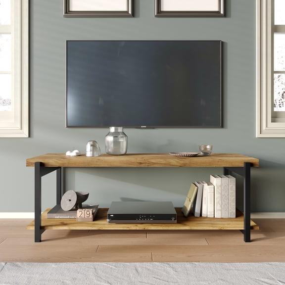 Castle Place Rustic Metal TV Console for TVs up to 48", Light Oak