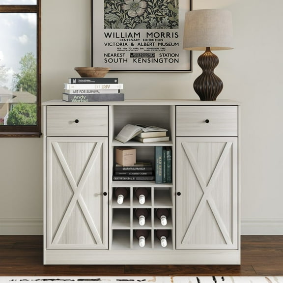 Castle Place Rustic Sideboard Buffet Cabinet, Light Grey