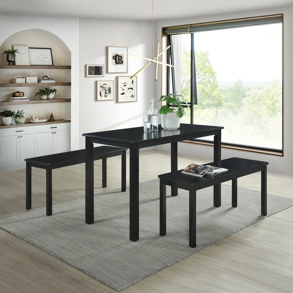 Castle Place Simple 3-Piece Wood Dining Table Set, Black