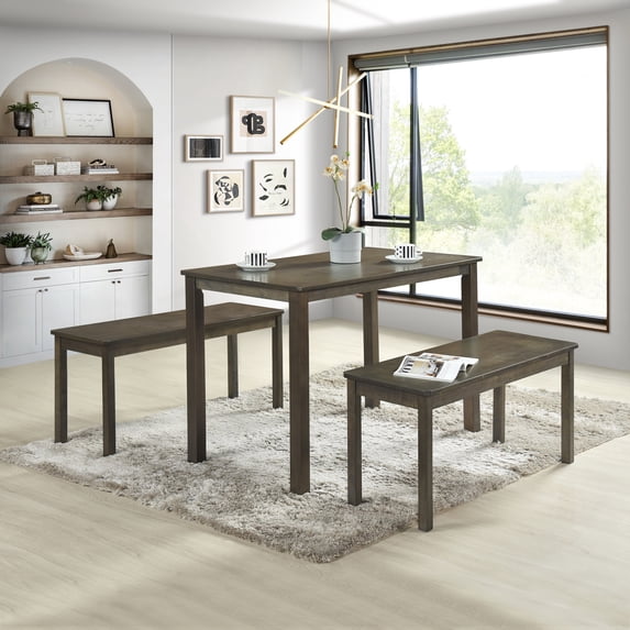 Castle Place Simple 3-Piece Wood Dining Table Set, Grey