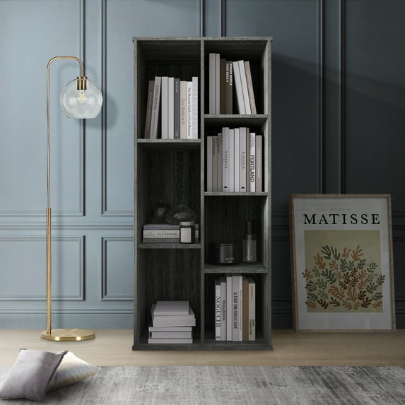 Castle Place Simple 7-Cube Open Shelf Bookcase, Dark Grey