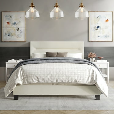 Castle Place Simple Linen Upholstered Full Bed, Beige