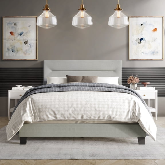 Castle Place Simple Linen Upholstered Queen Bed, Grey