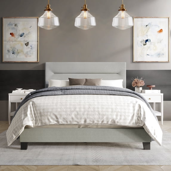 Castle Place Simple Linen Upholstered Queen Bed, Grey