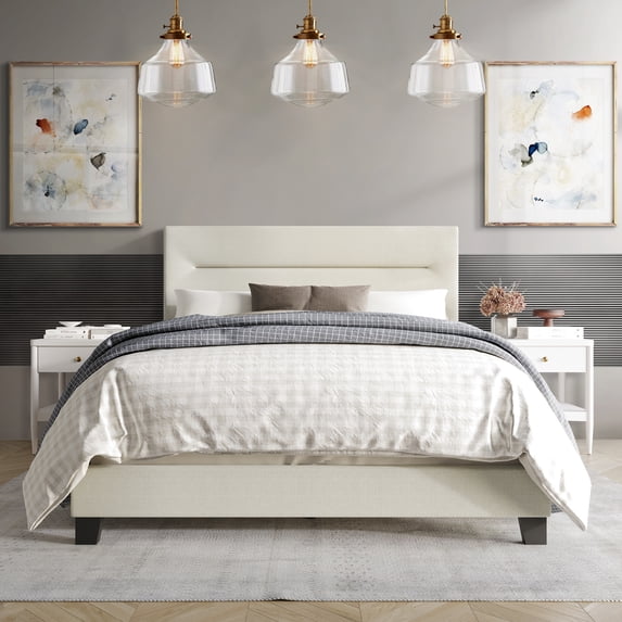 Castle Place Simple Linen Upholstered Twin Bed, Beige