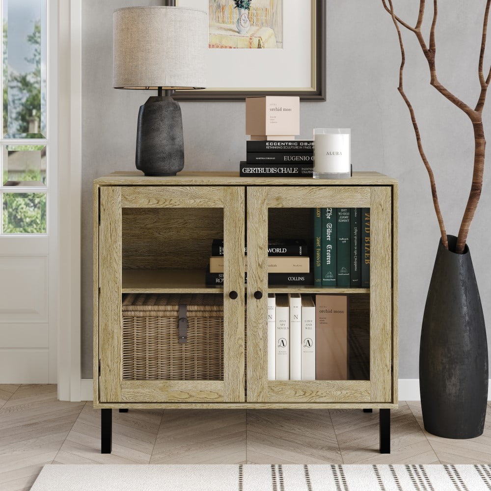 Castle Place Simple Modern Sideboard Buffet Cabinet, Light Oak