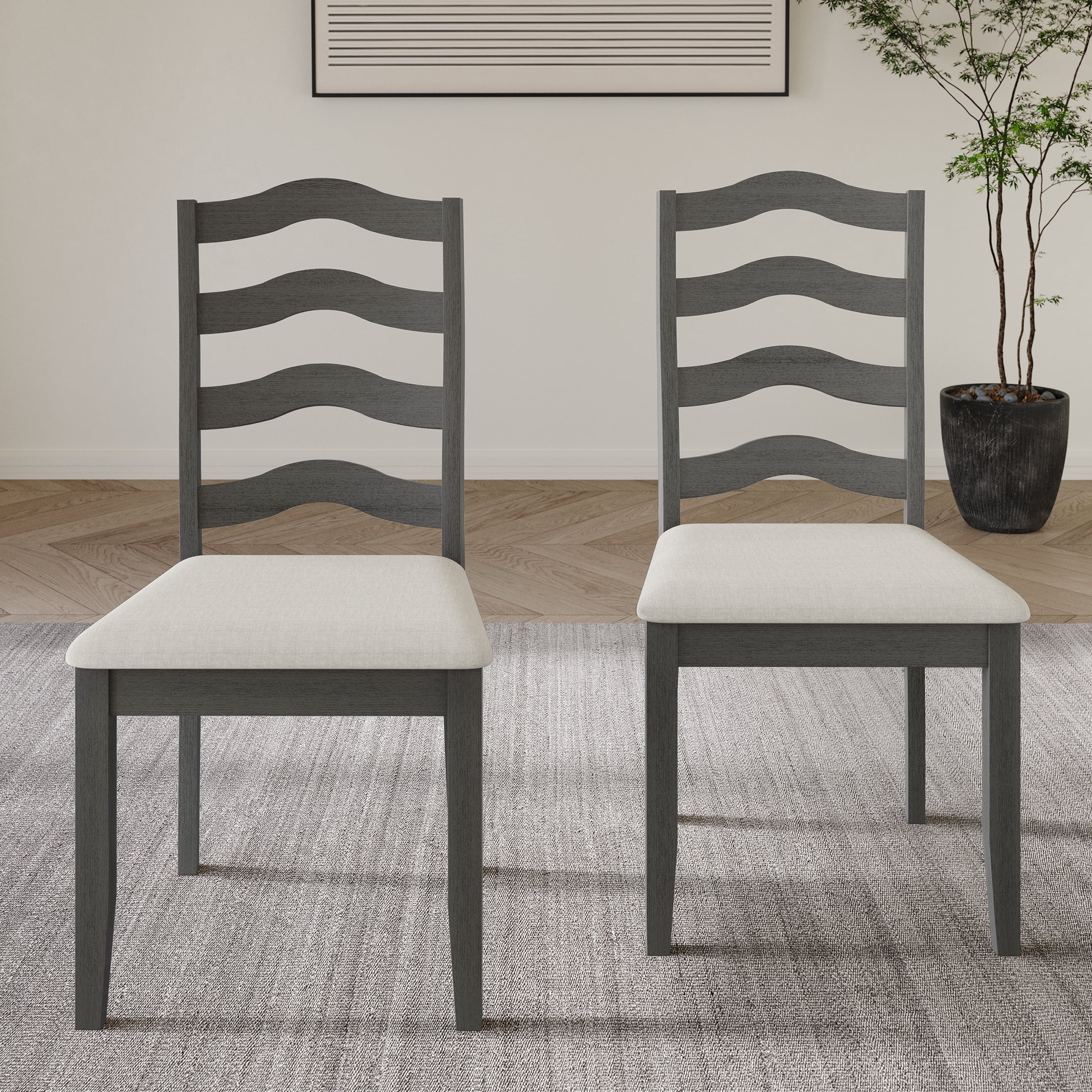 Castle Place Simple Timeless Wooden Dining Chair, Set of 2, Grey