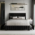 thumbnail image 1 of Castle Place Square Weave Contemporary Velvet Full Platform Bed With Storage, Black, 1 of 11