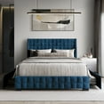 thumbnail image 1 of Castle Place Square Weave Contemporary Velvet Full Platform Bed With Storage, Navy Blue, 1 of 11