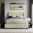 thumbnail image 1 of Castle Place Square Weave Contemporary Velvet Queen Platform Bed With Storage, Champagne, 1 of 11