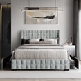 thumbnail image 1 of Castle Place Square Weave Contemporary Velvet Queen Platform Bed With Storage, Silver Grey, 1 of 11