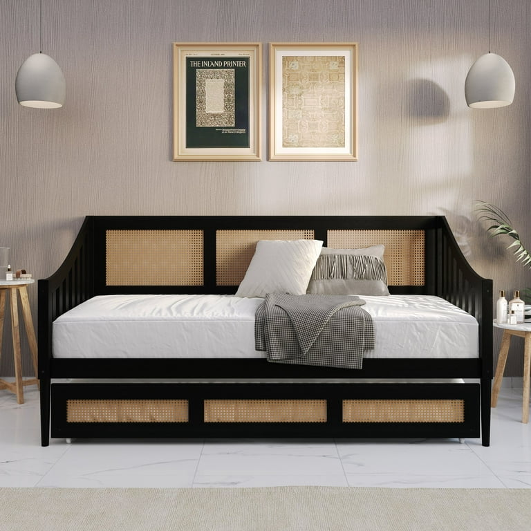 Castle Place Timeless Cane Wooden Daybed with Trundle, Black