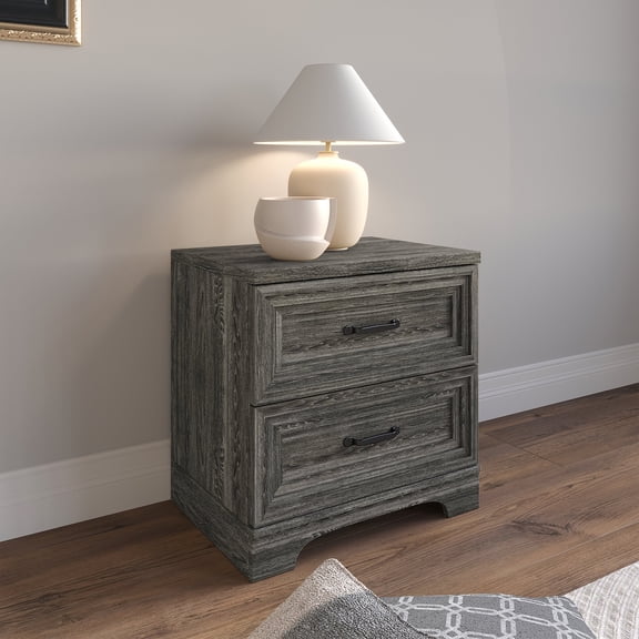 Castle Place Traditional 2 Drawer Wooden Nightstand, Dark Grey
