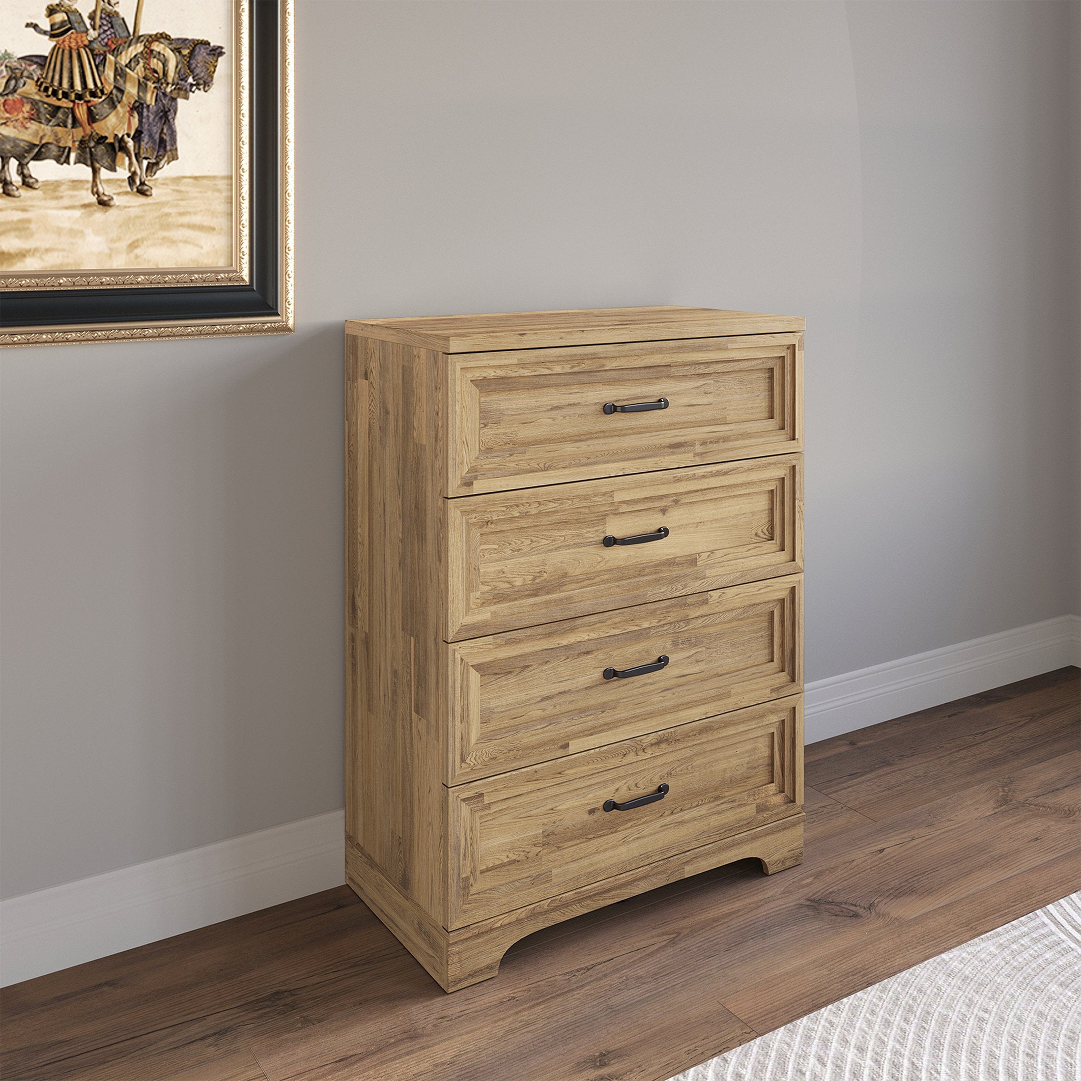 Castle Place Traditional 4 Drawer Wooden Dresser, Brown Oak - Walmart.com