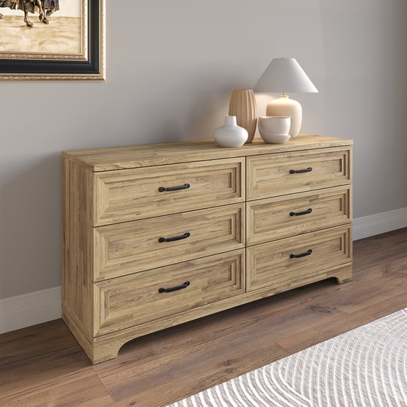 Castle Place Traditional 6 Drawer Wooden Dresser, Brown Oak