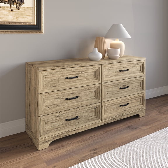 Castle Place Traditional 6 Drawer Wooden Dresser, Light Oak