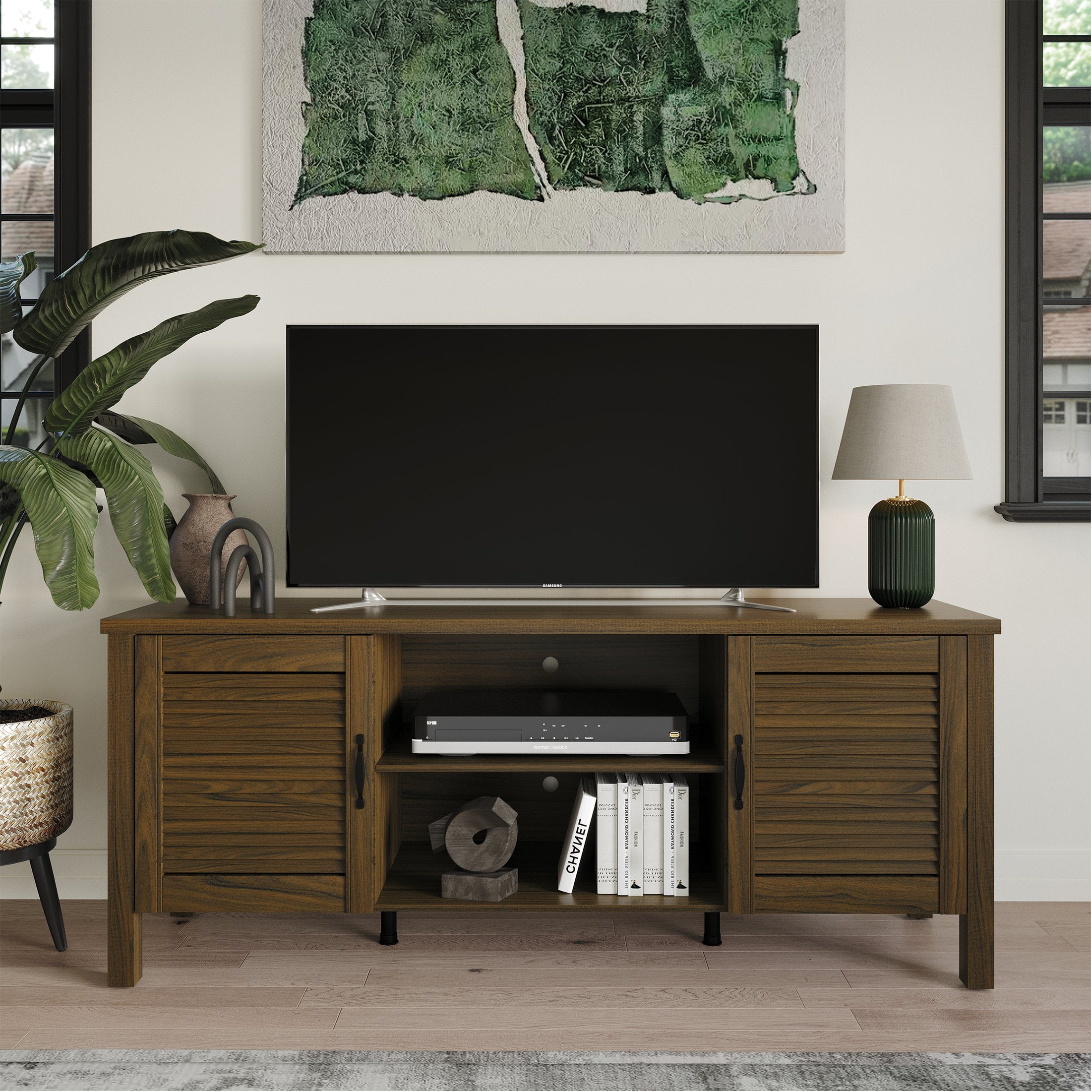 Castle Place TV Stand Console - Vintage Louvered Doors - Walmart.com